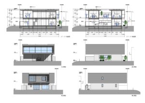 小金井のコートハウス　断面、立面図